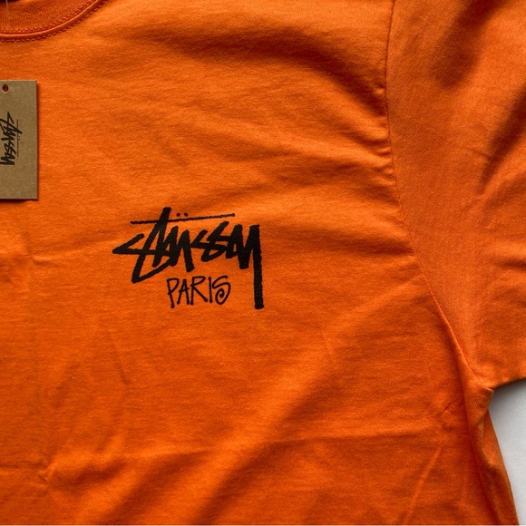 STUSSY Stock Paris Tee Shirt Exclusive Graphic Tee Short Sleeve Orange (M) - Picture 5 of 11